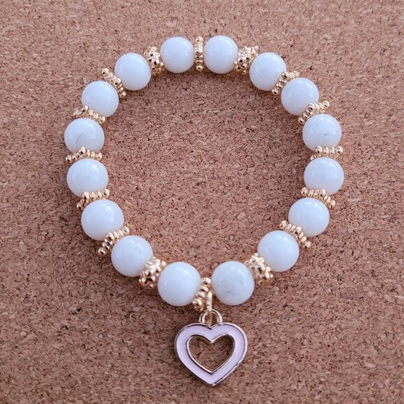 White Glass Bead Wristband - Perfect Valentine's Day Gift - Picture 3 of 3